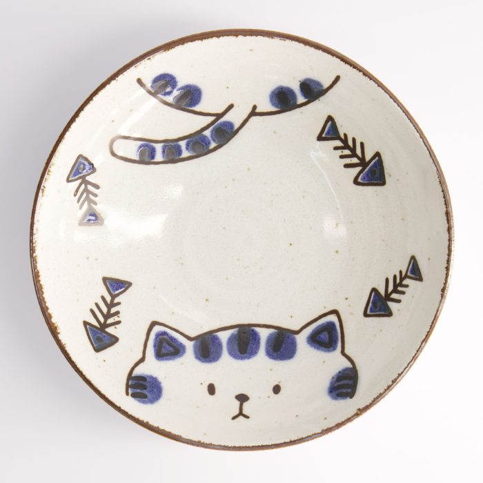 Tokyo Design Studio - Kawaii - Cat Neko - Shallow Bowl - Blue - 17x4.9cmh