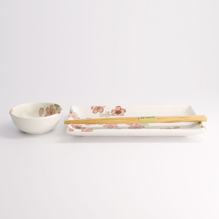 Tokyo Design Studio - Sakura Weiß Sushi-Set - 2-teilig mit Essstäbchen - 22,5x12,7cm & 8,6x3,6cm - Image 2