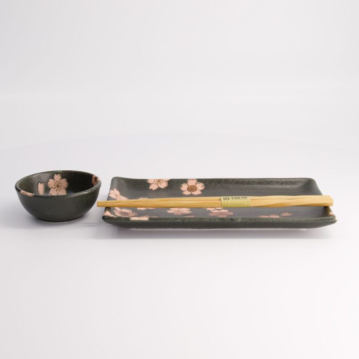 Tokyo Design Studio - Sakura Black Sushi Set - 2-teilig mit Essstäbchen - 22,5x12,7cm und 8,6x3,6cm - Image 5