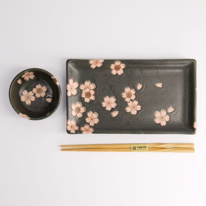 Tokyo Design Studio - Sakura Black Sushi Set - 2-teilig mit Essstäbchen - 22,5x12,7cm und 8,6x3,6cm - Image 4