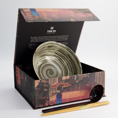 Tokyo Design Studio - Asashio - 3-delige Ramen Giftset - Wit/ Bruine lepel - 21x9 cm - 1300 ml