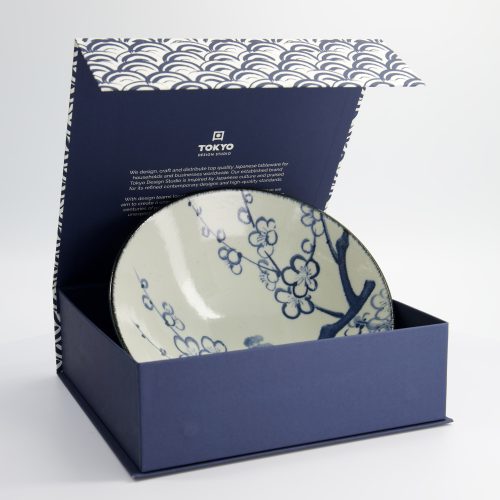 Tokyo Design Studio - Ramen Kom Giftset - 1 stuks - 25,2x7,7cm - 1400ml - Blauw/Wit